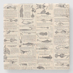 Antique Fishing Lures Catalogue Page Vintage Print Stone Coaster