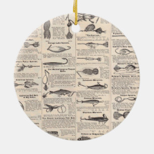 Antique Fishing News Typography Graphic Design Ceramic Tree Decoration