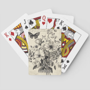 Antique Floral Arrangement - Monochrome Butterfly Playing Cards