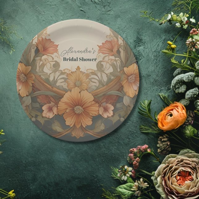 Antique Floral Art Nouveau Bridal Shower Paper Plate (Creator Uploaded)