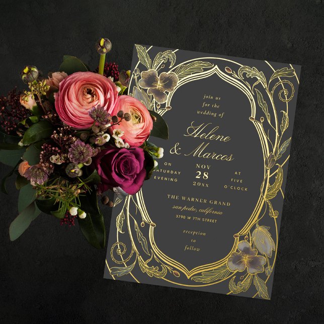 Antique Floral Art Nouveau Wedding Grey Gold (Creator Uploaded)