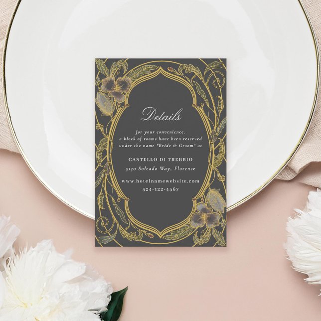 Antique Floral Art Nouveau Wedding Grey Gold Enclosure Card (Creator Uploaded)