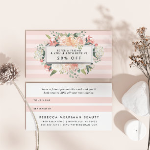 Antique Floral   Blush Pink Stripe Referral Card