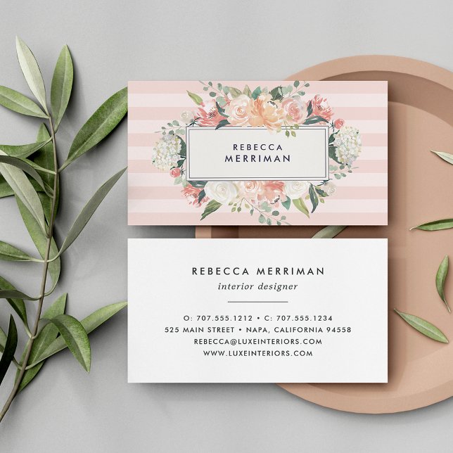 Antique Floral & Blush Stripe Business Card (Creator Uploaded)