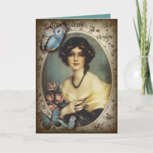 Antique Floral butterfly parisian girl victorian Card