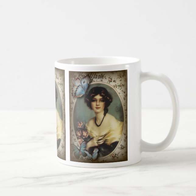 Antique Floral butterfly parisian girl victorian Coffee Mug (Right)