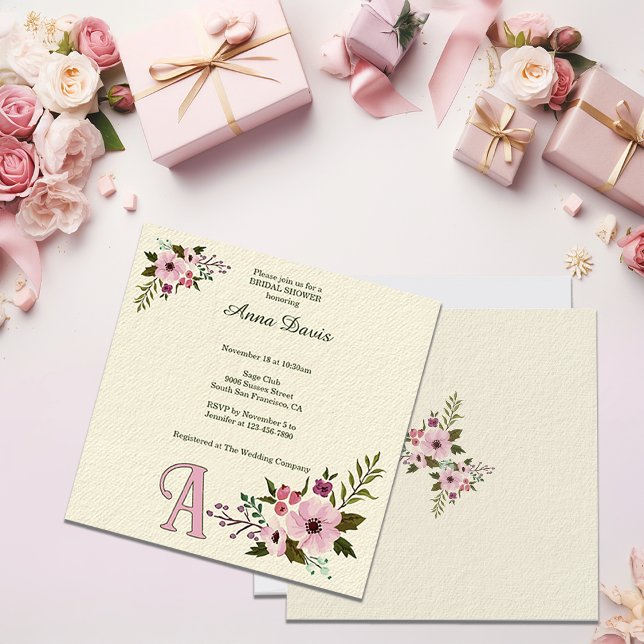 Antique Floral Custom Initial Bridal Shower Invitation (Creator Uploaded)