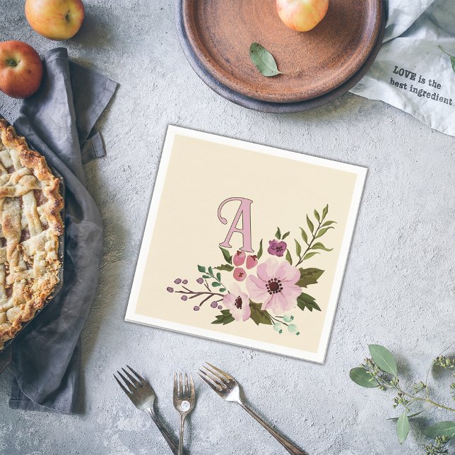 Antique Floral Custom Monogram Initial Napkin (Creator Uploaded)