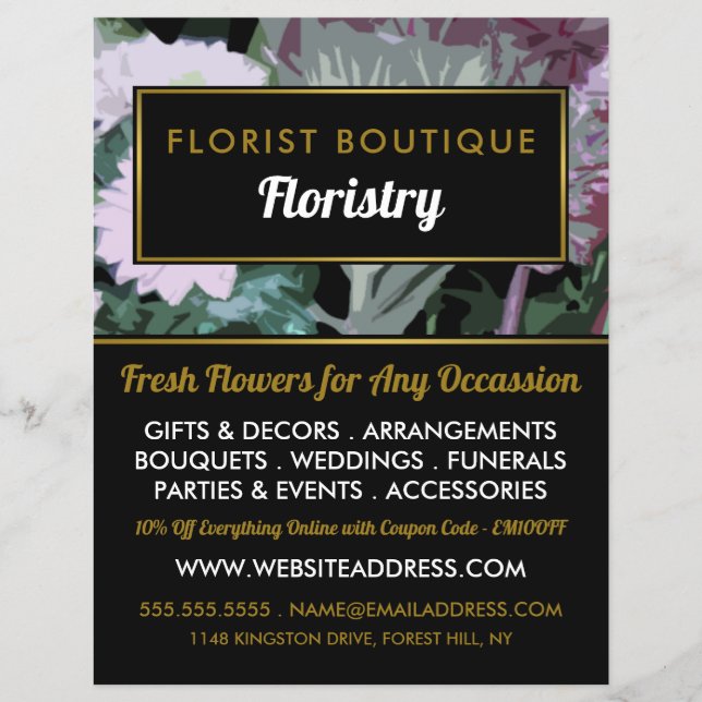 Antique Floral Design, Floristry Advertising Flyer (Front)
