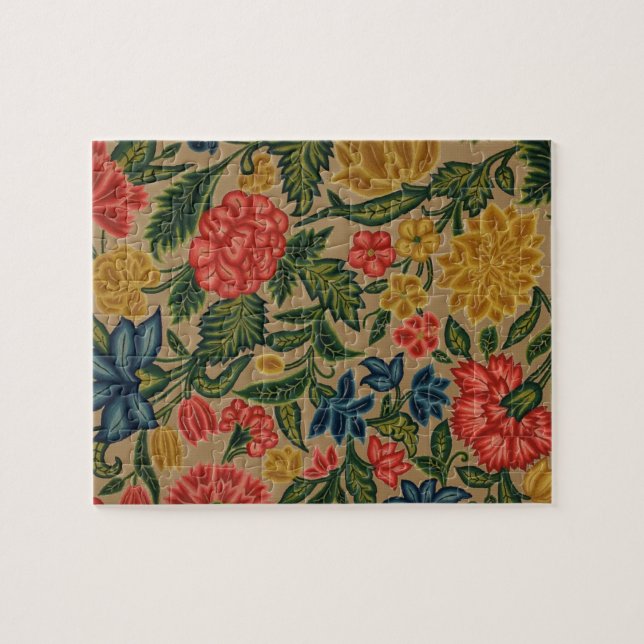 Antique floral flower artwork tapestry needlework jigsaw puzzle (Horizontal)