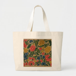 Antique floral flower artwork tapestry needlework large tote bag