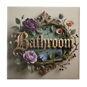 Antique Floral Gold Bathroom Round Sign Ceramic Tile