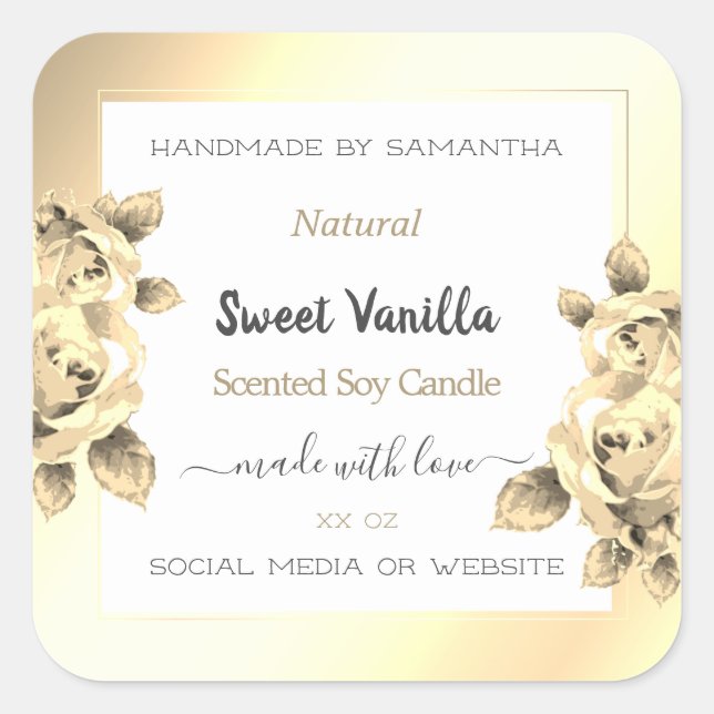 Antique Floral Gold Product Packaging Labels White (Front)