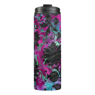 Antique Floral Jungle Black Zebra Stripes Grunge Thermal Tumbler