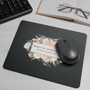 Antique Floral Logo   Blush & Charcoal Mouse Pad