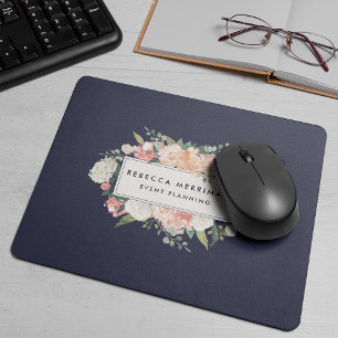 Antique Floral Logo Blush & Navy Mouse Pad