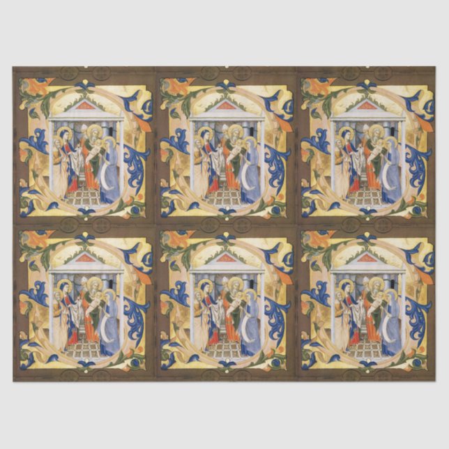 ANTIQUE FLORAL NATIVITY CHRISTMAS PARCHMENT TISSUE PAPER (Front)