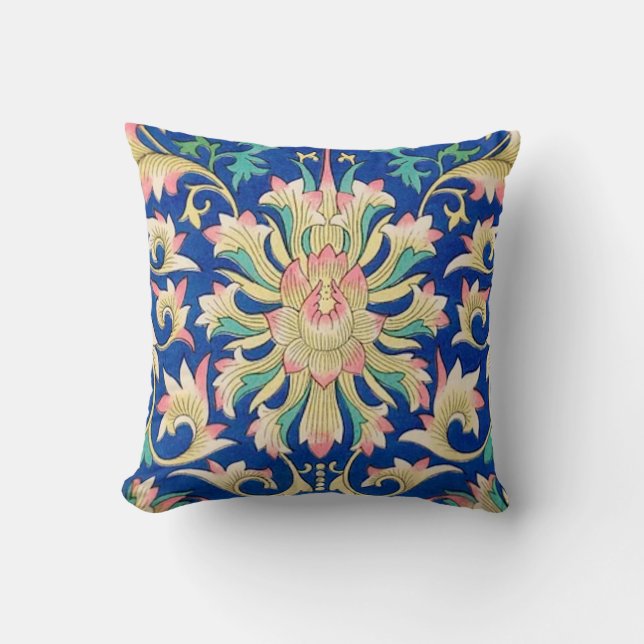 Antique Floral Oriental Pattern Deep Royal Blue Cushion (Front)