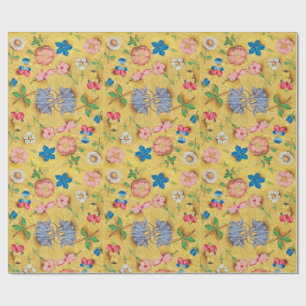 ANTIQUE FLORAL PARCHMENT / WILD ROSES AND PANSIES WRAPPING PAPER