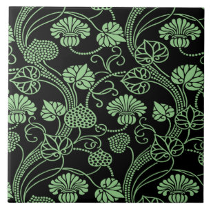 Antique Floral Pattern Black and Green Ceramic Tile