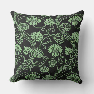 Antique Floral Pattern Black and Green Cushion