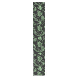 Antique Floral Pattern Black and Green Long Table Runner