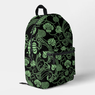Antique Floral Pattern Black and Green Printed Backpack