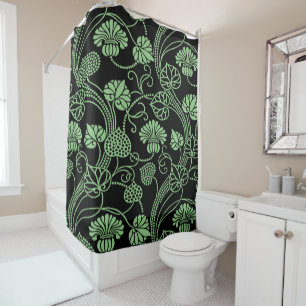 Antique Floral Pattern Black and Green Shower Curtain