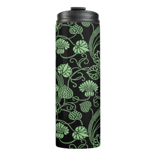 Antique Floral Pattern Black and Green Thermal Tumbler