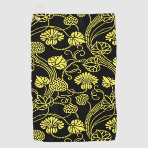 Antique Floral Pattern Black and Yellow Golf Towel