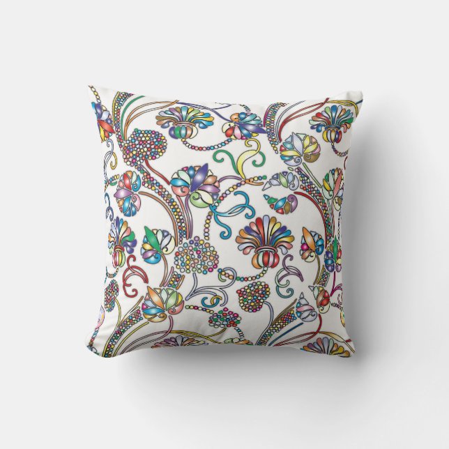Antique Floral Pattern Multi Colour on White Cushion (Front)
