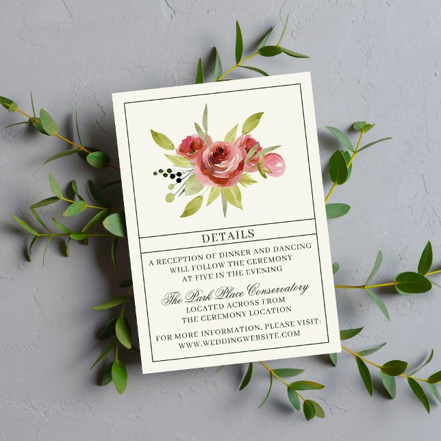 Antique Floral Pink Evergreen Bouquet Wedding Enclosure Card (Creator Uploaded)