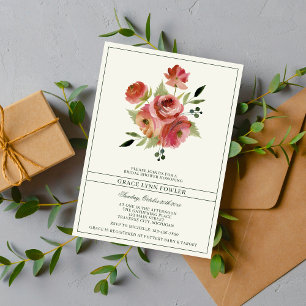 Antique Floral Pink Evergreen Flower Bridal Shower Invitation