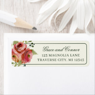 Antique Floral Pink Red Evergreen Bouquet Address Return Address Label