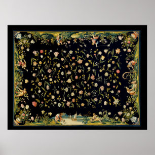 Antique Floral Table Carpet Illustration Poster