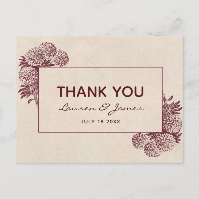 Antique Floral Thank You I Retro Botanical Postcard (Front)