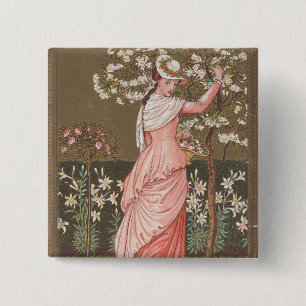 Antique Floral Valentine Card, Victorian Era, 1876 15 Cm Square Badge