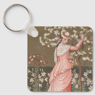 Antique Floral Valentine Card, Victorian Era, 1876 Key Ring