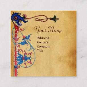 ANTIQUE FLORENTINE PARCHMENT RED WAX SEAL MONOGRAM SQUARE BUSINESS CARD