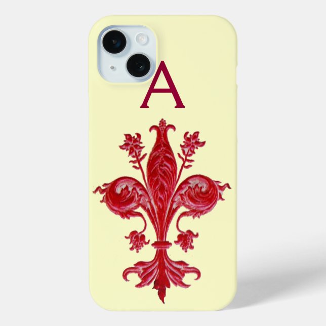 ANTIQUE FLORENTINE RED LILY,FLEUR DE LIS, Monogram Case-Mate iPhone Case (Back)