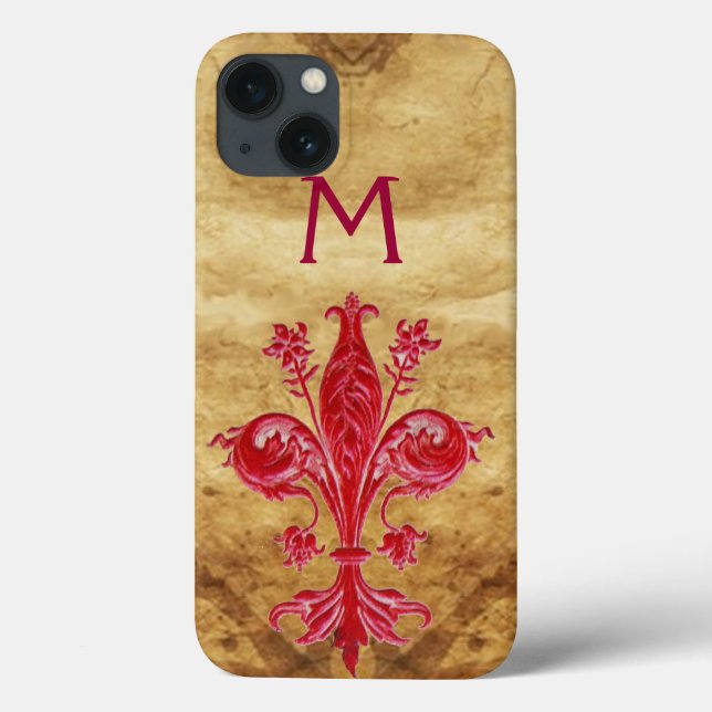 ANTIQUE FLORENTINE RED LILY FLEUR DE LIS PARCHMENT Case-Mate iPhone CASE (Back)