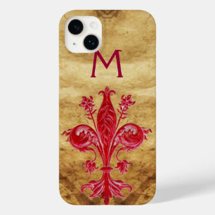 ANTIQUE FLORENTINE RED LILY FLEUR DE LIS PARCHMENT Case-Mate iPhone 14 PLUS CASE