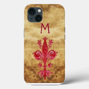 ANTIQUE FLORENTINE RED LILY FLEUR DE LIS PARCHMENT iPhone CASE