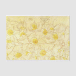 Antique Flowers Drawing with Yellow Decoupage  Tissue Paper