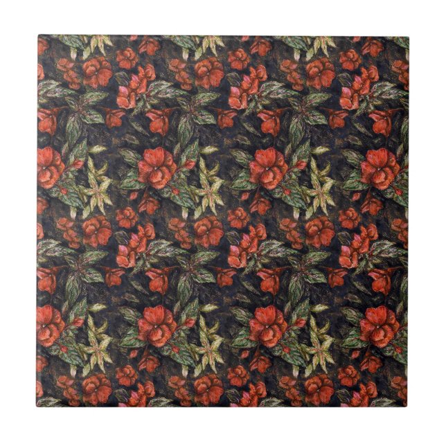 Antique Flowers Pattern Ceramic Tile (Front)