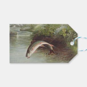 Antique Fly Fishing Leaping Brook Trout Print Gift Tags