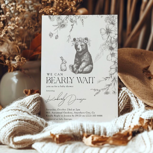 Antique Forest We Can Bearly Wait Baby Shower Invitation (Creator Uploaded)