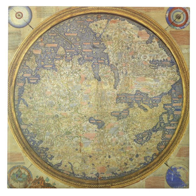 Antique Fra Mauro Map Asia Africa Europe Tile (Front)