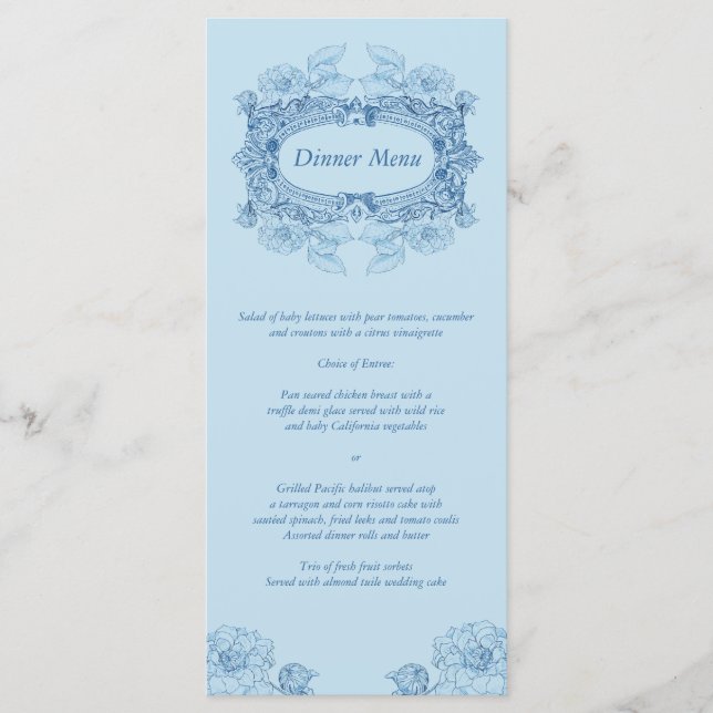 Antique Frame Blue Menu Rack Card (Front)