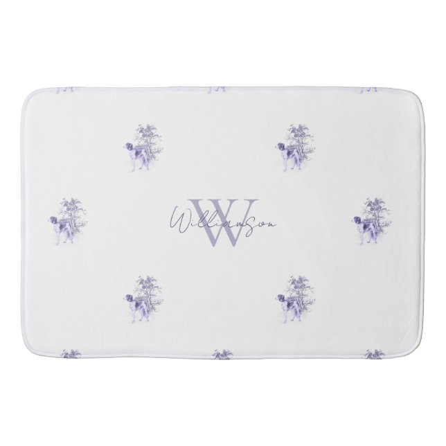 Antique French Blue Dog Monogram Bath Mat (Front)